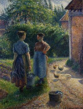 Camille Pissarro : Peasants Chatting in the Farmyard, Eragny
